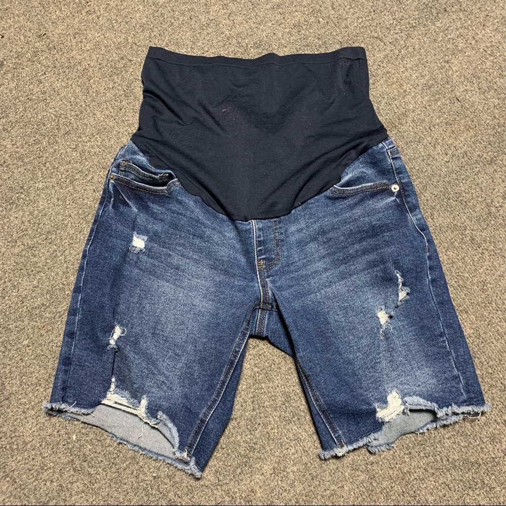 Blue Jean Distressed Maternity Shorts